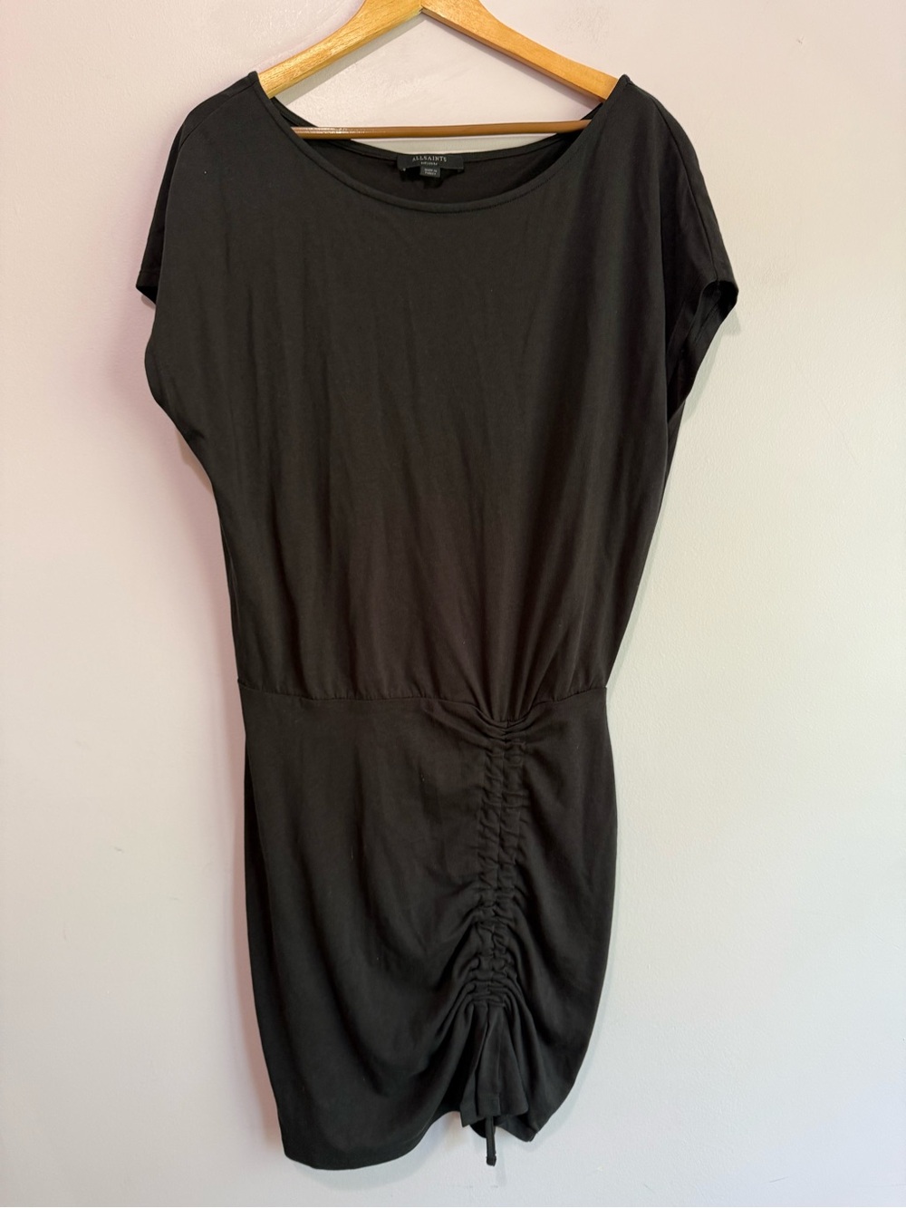 AllSaints Black Ruched Short Sleeve Mini Dress Size Medium EUC